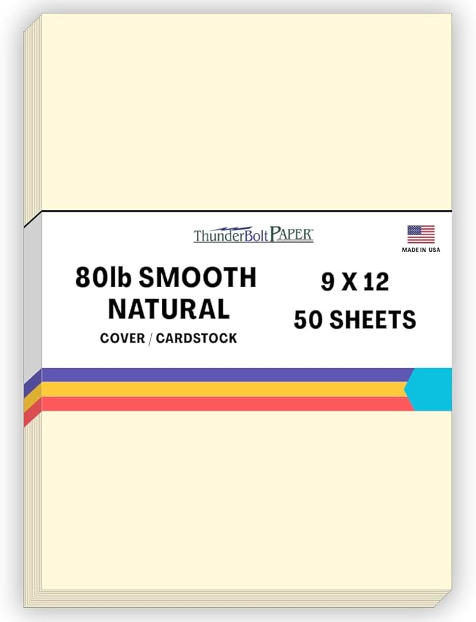 50 Natural Smooth Card Stock Sheets Paper - 9 X 12 Inches Frame and Sketch Pad Size - 80# (80 lb/Pound) Cover Weight - Quality Paper - Smooth Finish-DeskLoop Office