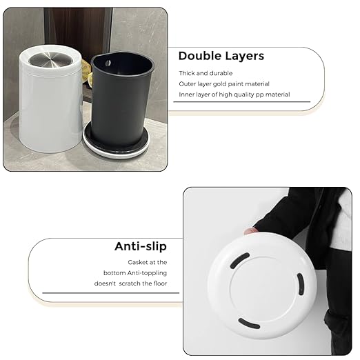 10 L/2.6Gallen,Swing Lid Trash Can,Metal Garbage Can with Flipping Lid,for Bathroom,Living Room,Bedroom,Hotel,Office, Laundry Room(White)-DeskLoop Office