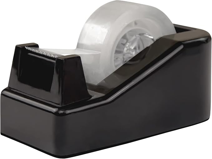 1Pcs Desktop Tape Dispenser Adhesive Roll Holder with Weighted Nonskid Base, Black (Tape not Included)-DeskLoop Office