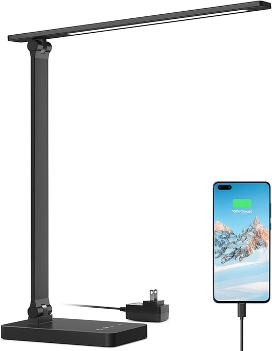 Lepro LED Desk Lamp with USB Charging Port Dimmable Home Office Touch Control Reading Table Lamp,3 Color Modes with 5 Brightness Level,College Dorm Room Essentials, Eye Caring, Sewing, Crafting, Black-DeskLoop Office