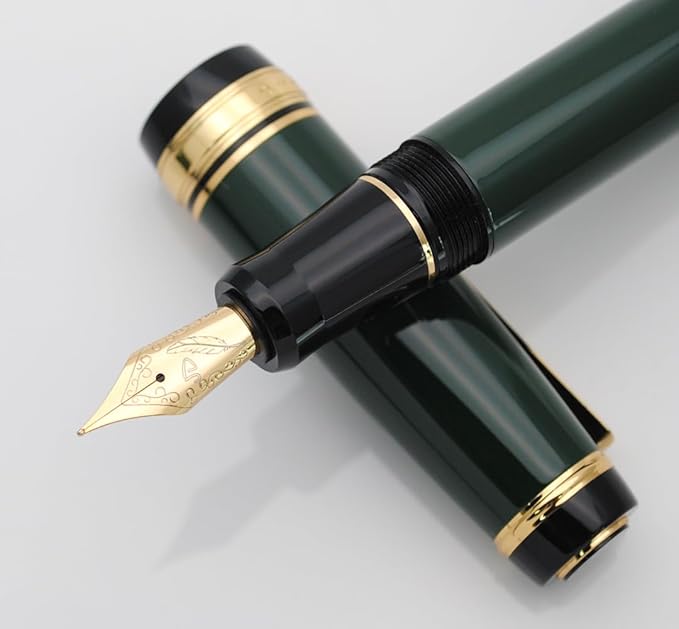 Metal Big Fountain Pen Set Medium Nib 0.7mm, Includes Ink Refill Converter, 5 Ink Cartridges & Gift Box (Medium Nib 0.7mm, Green)-DeskLoop Office