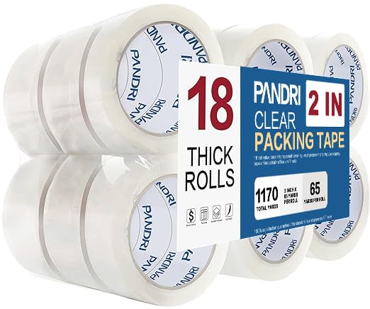 PANDRI Packing Tape, 18 Rolls Heavy Duty Clear Packaging Tape for Shipping Packaging Moving Sealing, 2 inches Wide, 65 Yards Per Roll, Total 1170 Yards-DeskLoop Office