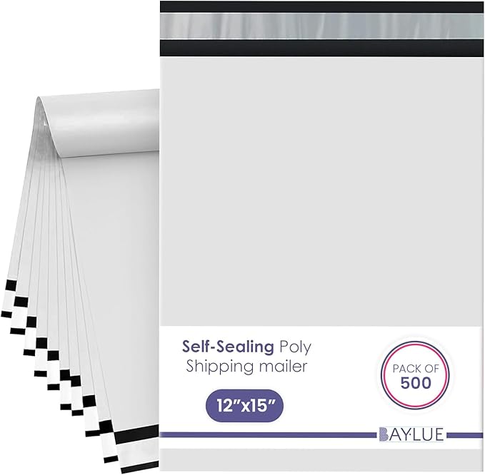 White Large Poly Mailers 12x15.5 Inch | Strong Adhesive Self-Seal Mailer Bag | Tear, Tamper, Water Resistant Shipping Envelopes | Thick Strong polymailer Bags | Clothing Shipping Bags | 500 Pcs Bulk-DeskLoop Office