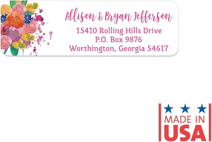 Bright Watercolor Floral Rolled Address Labels / 5 Vibrant Flower Bouquet Designs/Roll of 250 Personalized Address Labels/Designer Return Address Stickers in Elegant Plastic Dispenser-DeskLoop Office