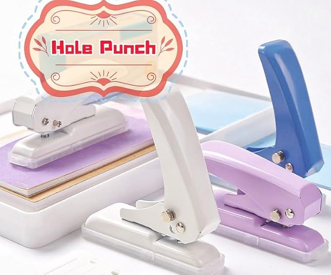 Single Hole Punch, 40 Sheets Punch Capacity Hole Puncher Heavy Duty Hole Puncher Single Small Hole Punch One Hole Puncher for Crafts Paper Cards Tags Scrapbook-1/4 inch Hole, Blue-DeskLoop Office