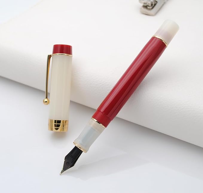 JINHAO 100 Fountain Pen with Ink Converter (Medium Nib 0.7mm, Palace Museum Red)-DeskLoop Office