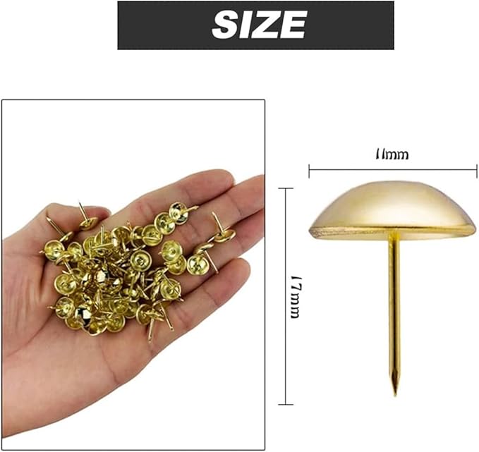 500Pcs Upholstery Tacks, BetterJonny Decorative Furniture Nails Pins Gold Metal Thumb Tacks for Upholstered Furniture Cork Board, Home Decor(17X11MM)-DeskLoop Office