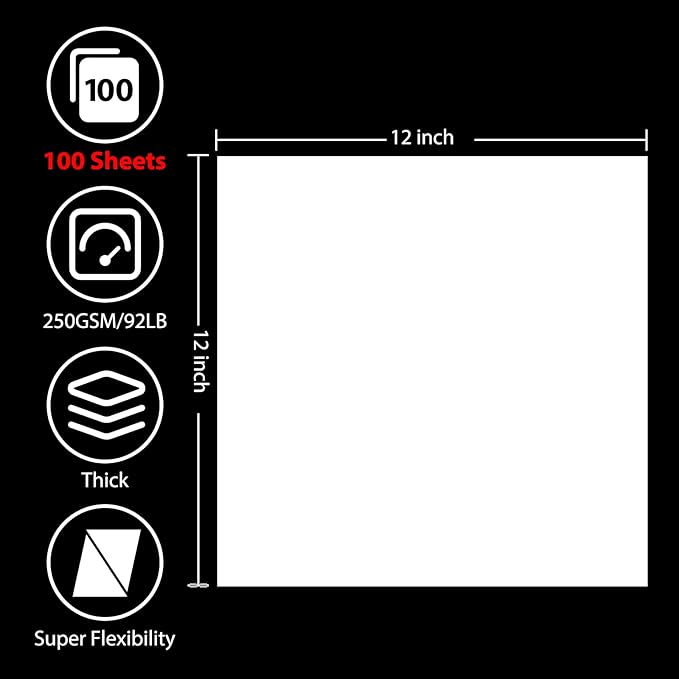 OcePor 100 Sheets White Cardstock 12” x 12”, 92lb/250gsm Black Card Stock, Thick Card Stock Paper, Heavy Cardstock Paper for Printer, Resume, Scrapbooks, Art, Crafts, Business Cards-DeskLoop Office