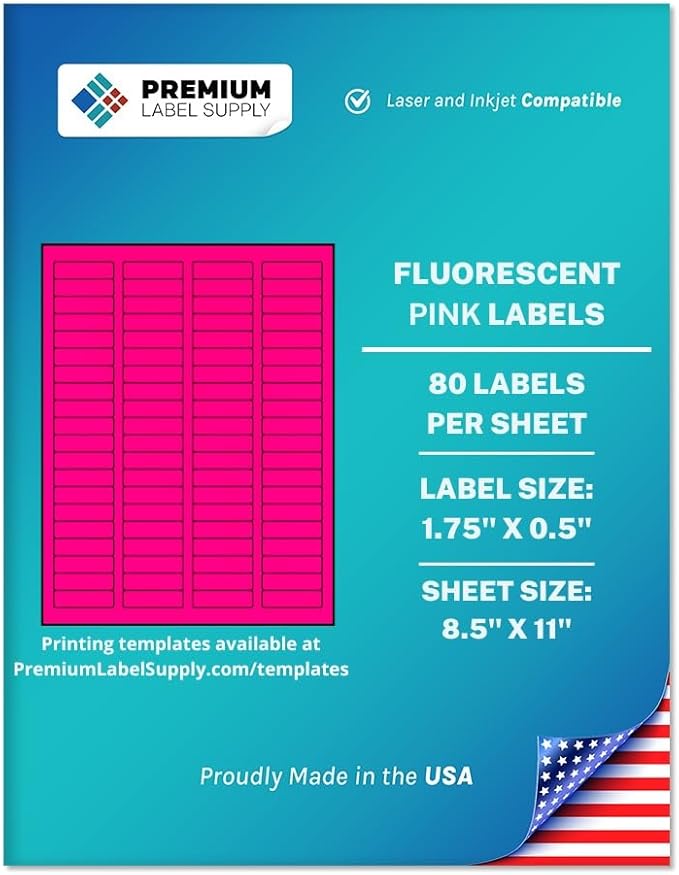Premium Label Supply Bright Neon Color Fluorescent Sticker Labels - 1.75" x 0.5" Return Address Labels - (Fluorescent Pink, 8000 Labels)-DeskLoop Office