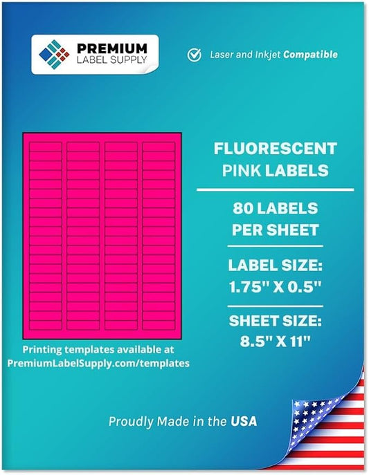 Premium Label Supply Bright Neon Color Fluorescent Sticker Labels - 1.75" x 0.5" Return Address Labels - (Fluorescent Pink, 40,000 Labels)-DeskLoop Office