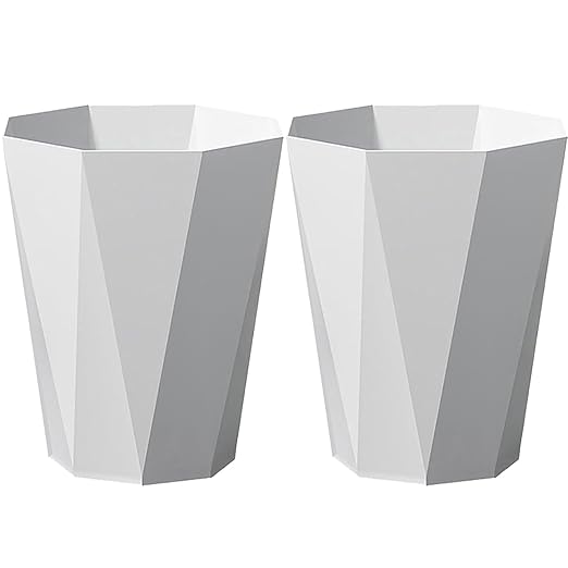 Trash Can Plastic Waste Basket 2.6 Gallon Garbage Can for Bathroom Office Bedroom Kitchen, 2 Pack White-DeskLoop Office