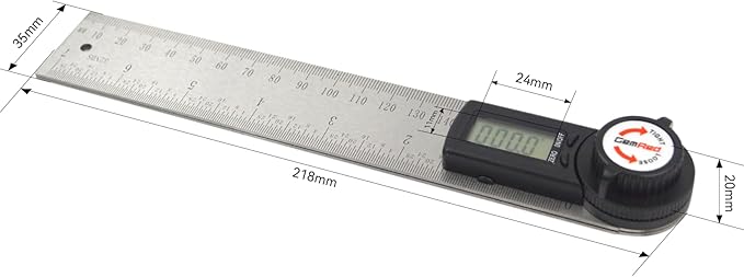 GemRed 82305 Digital Angle Finder GemRed Protractor Stainless steel 7inch 200mm (Black Button)-DeskLoop Office