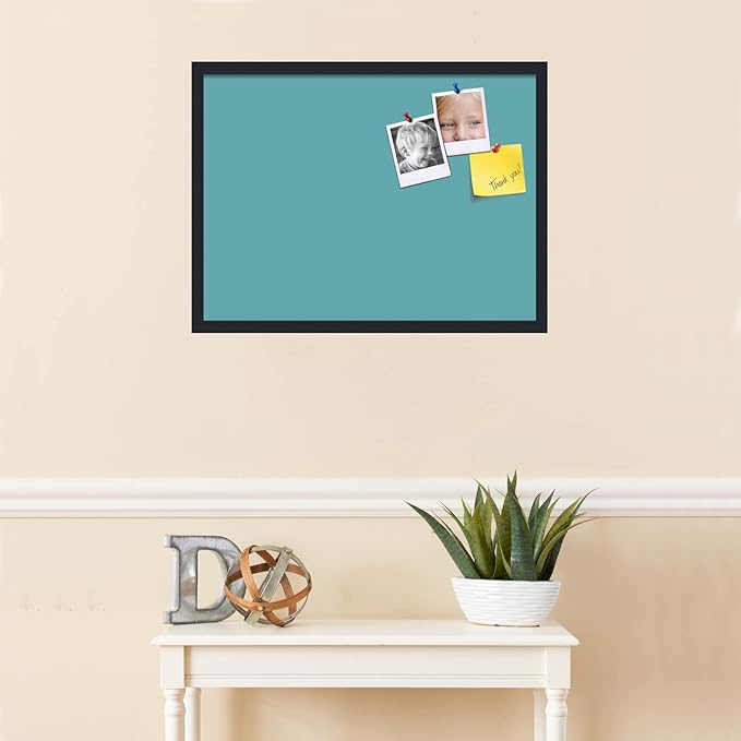 PinPix 27x20 Inch Cork Bulletin Board. This Decorative Framed Pin Board Comes with Aqua Pastel Design and a Satin Black Frame. Ideal for Home Office Decor or Message Board (PinPix-1806)-DeskLoop Office