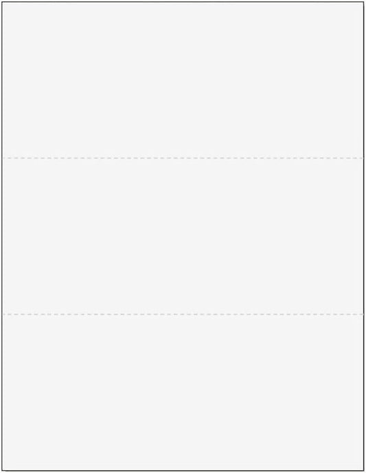 Limited Papers (TM) 8.5x11 Perforated Paper, 20/50 Pound, 75 GSM, Variety of Perforation Sizes and Colors, for Forms, Tickets, Postcards. (White, 3 up - horizontal 3 2/3" and 7 1/3" from bottom)-DeskLoop Office