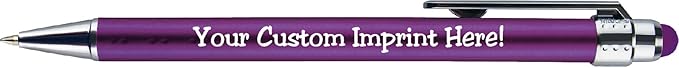 Personalized Pens with Stylus Tip -Bright Vibes- Click action - Custom - Black writing - Printed Name pens - Imprinted with Your Logo or Message - FREE PERSONALIZATION - 12 Pens/Box (Purple)-DeskLoop Office