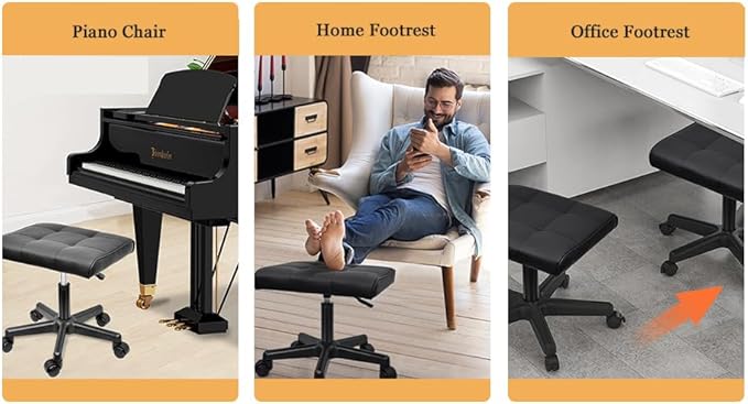 Footrest Under Desk Leg Rest Ottoman Adjustable Height Foot Stool with Wheels Leather Footrest-DeskLoop Office