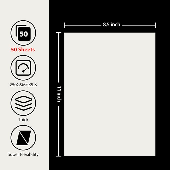 OcePor 50 Sheets Cream Cardstock Paper, Colored Printer Paper 8.5 x 11, Card Stock Thick Construction for Craft,Scrapbook,Office Printing, Invitations, Certificates,92 lb/250gsm-DeskLoop Office
