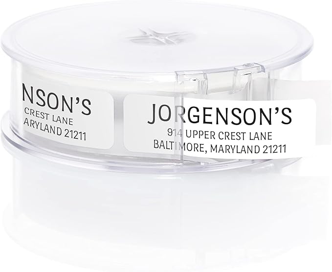 White with Black Print Modern Rolled Address Label/Roll of 250 Personalized Address Labels/Designer Return Address Stickers in Elegant Plastic Dispenser-DeskLoop Office