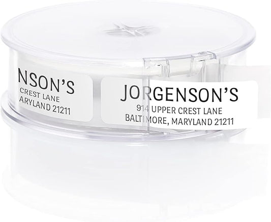 White with Black Print Modern Rolled Address Label/Roll of 250 Personalized Address Labels/Designer Return Address Stickers in Elegant Plastic Dispenser-DeskLoop Office