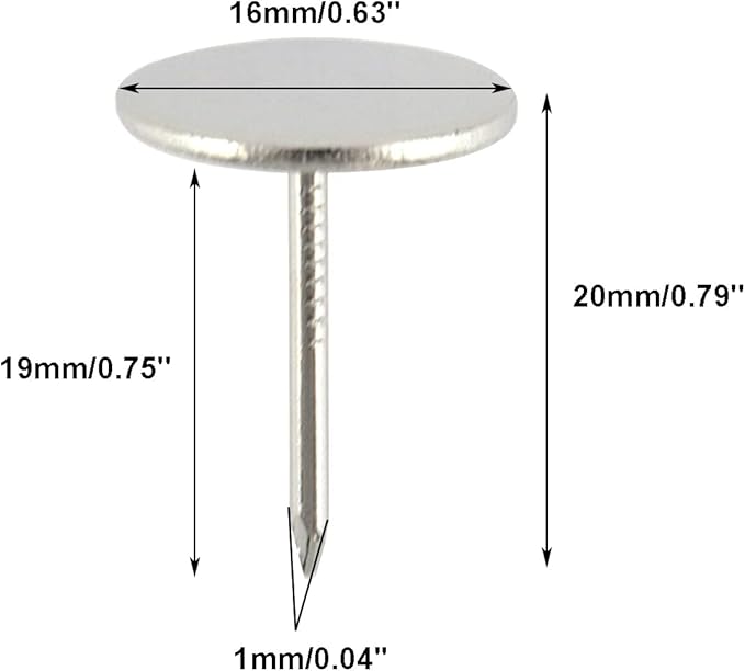100Pcs Flat Head Upholstery Tacks Home Furniture Decor Tacks Upholstery Nails Flat Push Pins Flat Thumb Tacks Silver (16mmx20mm)-DeskLoop Office