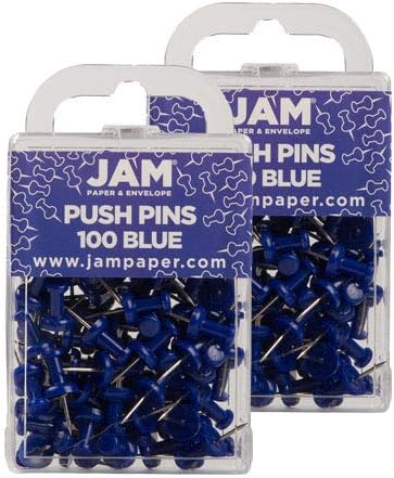 JAM PAPER Colorful Push Pins - Blue PushPins - 2 Packs of 100-DeskLoop Office