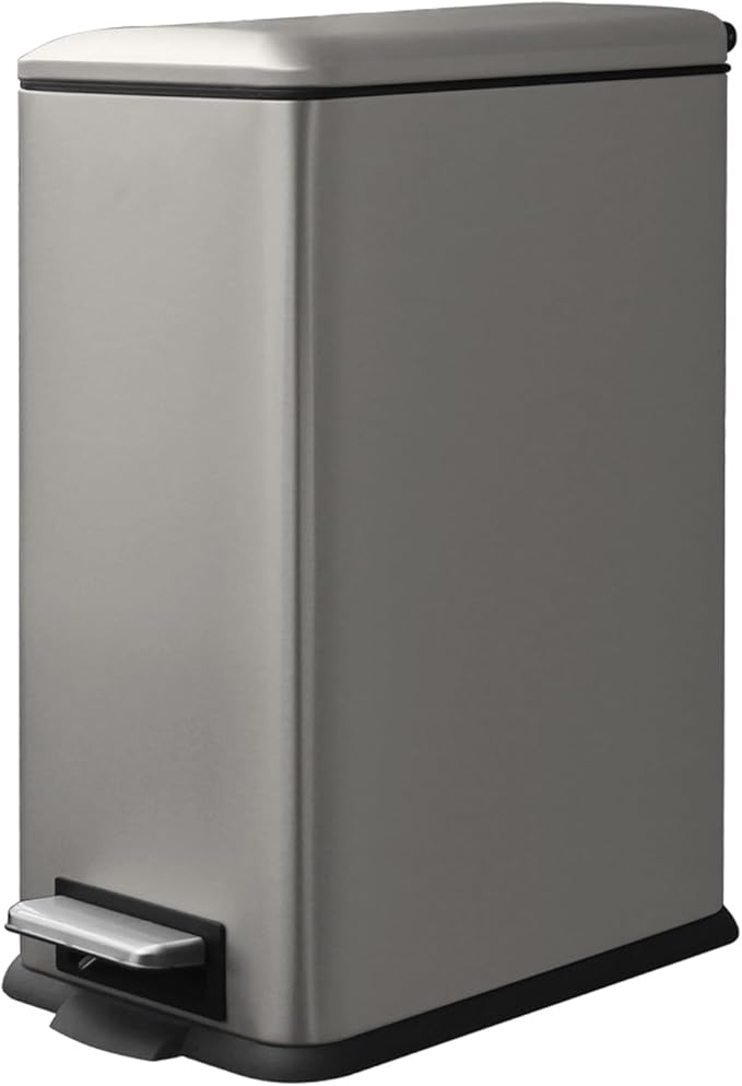 8 Gallon Slim Trash Can with Soft Close Lid, Stainless Steel Trash Can with Removal Inner Bucket, Hand -Free Trash Bin for Kitchen, Office, Laundry, Bathroom, 30 Liter Capacity, Grey-DeskLoop Office
