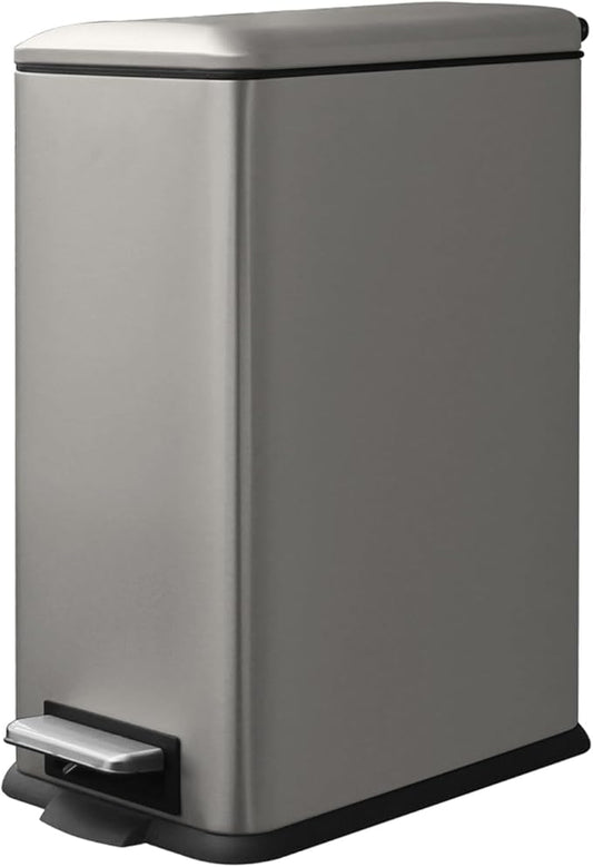 8 Gallon Slim Trash Can with Soft Close Lid, Stainless Steel Trash Can with Removal Inner Bucket, Hand -Free Trash Bin for Kitchen, Office, Laundry, Bathroom, 30 Liter Capacity, Grey-DeskLoop Office