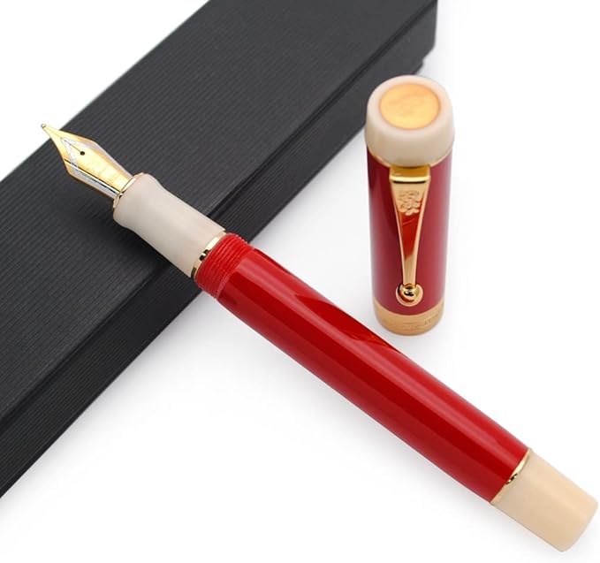 JINHAO 100 Fountain Pen with Ink Converter (Medium Nib 0.7mm, Red & White)-DeskLoop Office