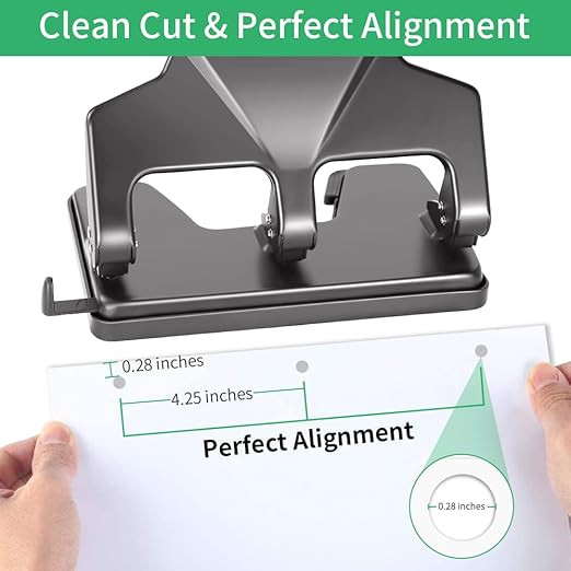 Heavy Duty 3 Hole Punch, 40-Sheet Heavy Duty Paper Punch, 50% Reduced Effort 3-Hole Punch, AFMAT Metal Hole Puncher 3 Ring, Three-Hole Paper Puncher w/Large Chip Tray for Classroom, Office, Silver-DeskLoop Office