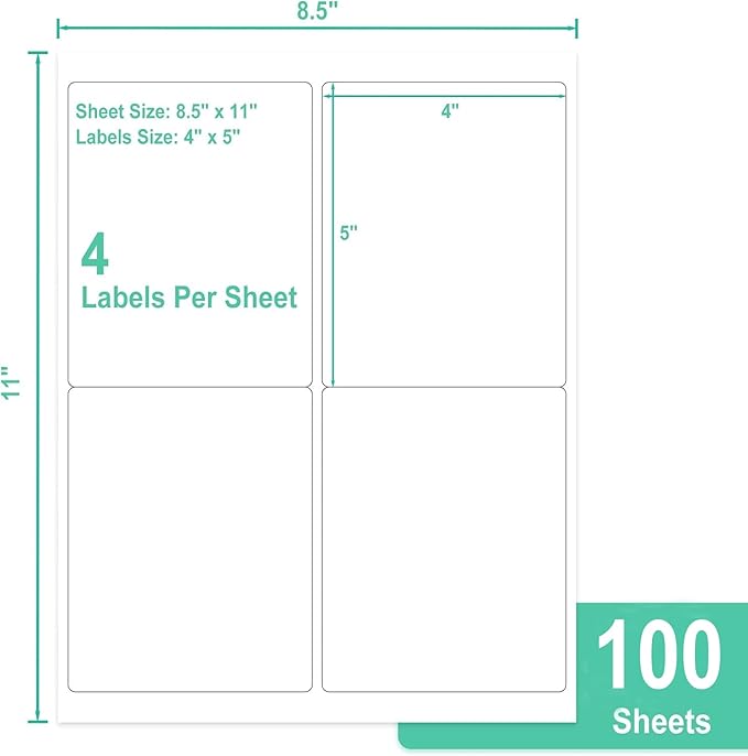 L LIKED 4" x 5" Printable 400 Labels White Matte Shipping Address Labels Stickers for Laser/Inkjet Printer (100 Sheets)-DeskLoop Office