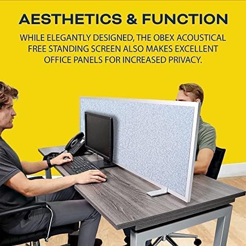 OBEX Acoustical Free Standing Privacy Screen, Cubicle Accessories Desk Privacy Panel, Desk Dividers for Office, Office Furniture Partitions Portable Sound Proof Dividers, 18" x 42", Overcast-DeskLoop Office