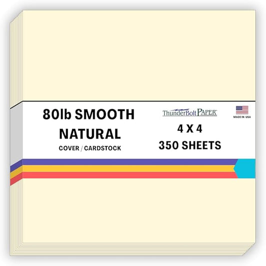 350 Natural Smooth Card Stock Sheets Paper - 4 X 4 Inches Small Square Card Size - 80# (80 lb/pound) Cover Weight - Quality Paper - Smooth Finish-DeskLoop Office