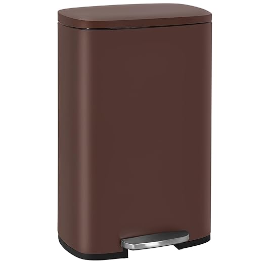 PayLessHere Stainless Steel Trash Can with Lid - Removable Inner Bucket, Foot Pedal Soft Close for Office, Home, Kitchen Garbage Bin (Brown, 13 G)-DeskLoop Office