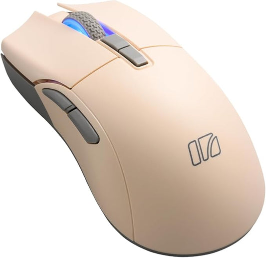 iRocks M31R Wireless Gaming Mouse, Triple Mode 2.4G/ Bluetooth/USB-C Detachable Cable Gaming Mouse, Kailh GM8.0 Switches, Advanced PixArt PAW3395 Optical Sensor, Up to 26,000 DPI - Light Buff Brown-DeskLoop Office
