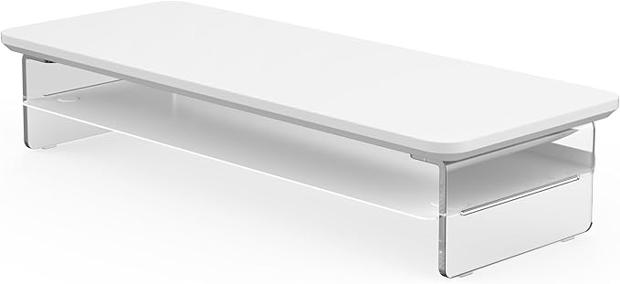 Fenge Acrylic Monitor Stand Riser, 23.6 Inches Monitor Stand with Metal Storage, 2 Tier Acrylic Computer Riser for Desk, Clear Laptop Stand for PC, Laptop, Printer, TV, White-DeskLoop Office