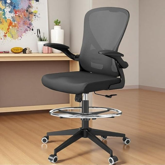 Ergonomic Office Chair with Adjustable Lumbar Support & Flip-Up Armrests - High Back Computer Desk Chair with Thickened Seat Cushion, Rolling Wheels for Home/Office Study Work (05black)-DeskLoop Office