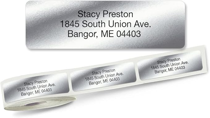 Personalized Return Address Labels, Roll of 500 Silver Foil Self-Adhesive Labels Without Dispenser, Customize with Name & Shipping Address, Colorful Images-DeskLoop Office