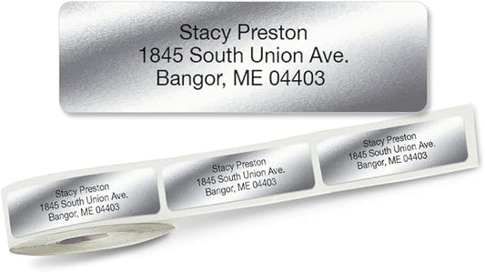Personalized Return Address Labels, Roll of 500 Silver Foil Self-Adhesive Labels Without Dispenser, Customize with Name & Shipping Address, Colorful Images-DeskLoop Office