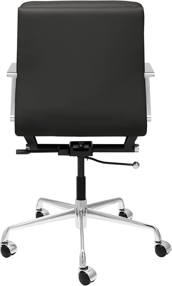 Laura Davidson Furniture SOHO II Padded Management Office Chair - Mid Back Desk Chair with Arm Rest, Swivel & Cushion Availability, Made of Faux Leather, Black, Computer Chair-DeskLoop Office