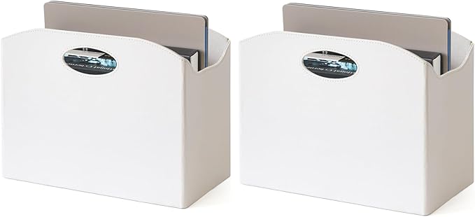 EZDeco Magazine Holder Foldable Magazine Rack Floor PU Leather File Holder Newspaper Book Storage Basket Document File Folder Organizer for Office Home (White-2)-DeskLoop Office