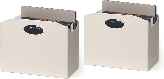 EZDeco Magazine Holder Foldable Magazine Rack Floor PU Leather File Holder Newspaper Book Storage Basket Document File Folder Organizer for Office Home (Off-white-2)-DeskLoop Office