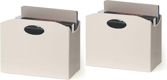 EZDeco Magazine Holder Foldable Magazine Rack Floor PU Leather File Holder Newspaper Book Storage Basket Document File Folder Organizer for Office Home (Off-white-2)-DeskLoop Office
