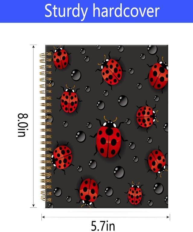 Spiral Journal Notebook,A5 Hardcover Lined Journals for Women Girl 6 x 8.3 in,120 Pages Thick Paper,Cute College Ruled Writing Notebook for Gifts Office Work School(Beautiful Red Ladybug)-DeskLoop Office