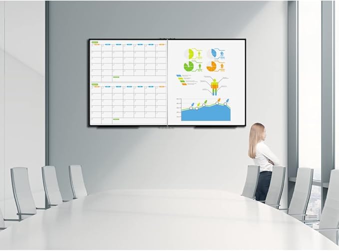 JILoffice Magnetic Foldable Dry Erase Calendar Whiteboard Combo, 2 Month Calendar Board & White Board 72 X 40 Inch, Black Aluminum Frame Wall Mounted Board for Office Home and School-DeskLoop Office