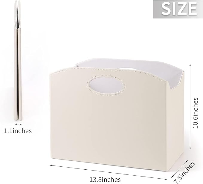 EZDeco Magazine Holder Foldable Magazine Rack Floor PU Leather File Holder Newspaper Book Storage Basket Document File Folder Organizer for Office Home (Off-white-2)-DeskLoop Office