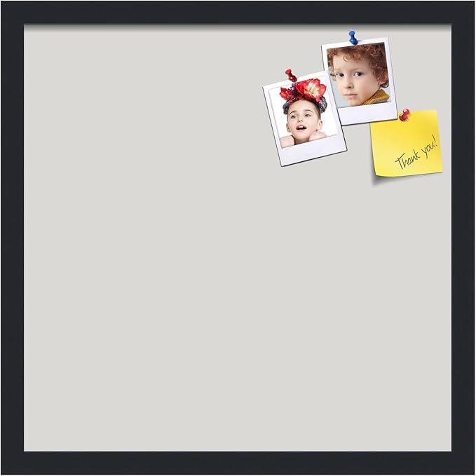 PinPix 18x18 Inch Cork Bulletin Board. This Decorative Framed Pin Board Comes with Light Stone Design and a Satin Black Frame. Ideal for Home Office Decor or Message Board (PinPix-1809)-DeskLoop Office