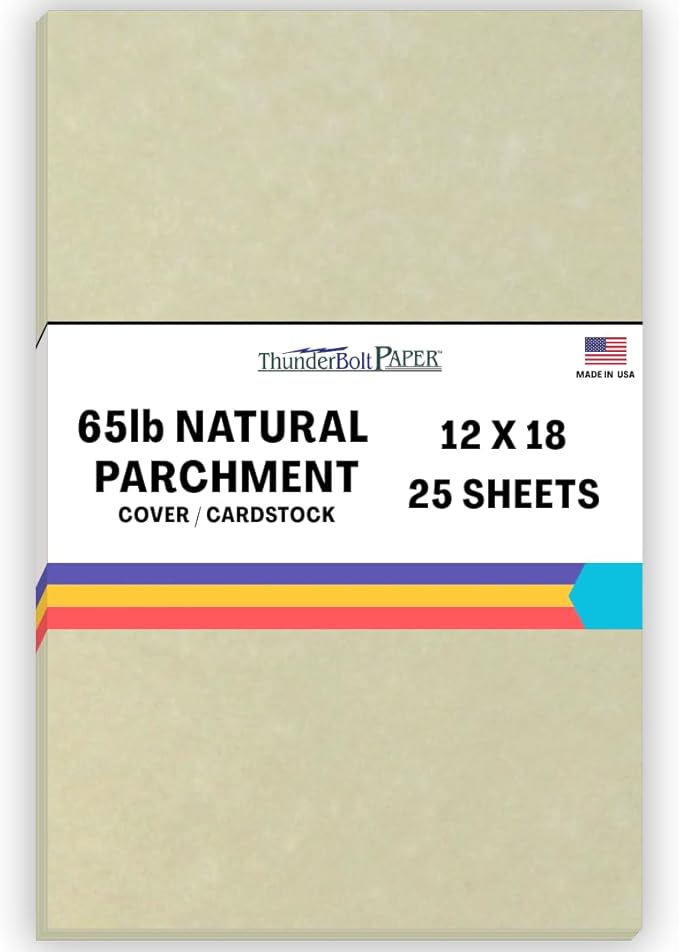 25 Natural Parchment 65lb Cover Paper Sheets 12 X 18 Inches Cardstock Weight Colored Sheets 12" X 18" (12X18 Inches) Large|Poster Size - Printable Old Parchment Semblance-DeskLoop Office