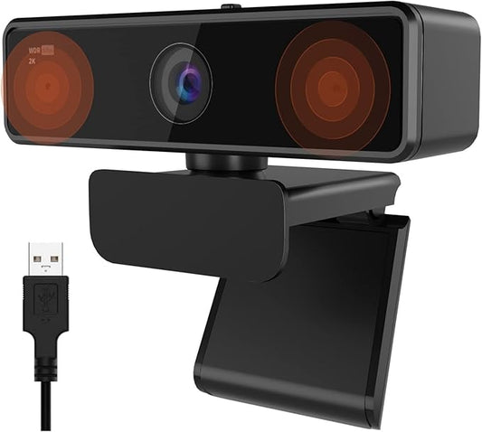 NUROUM V11 2K Webcam for PC, 1080P 60FPS USB Web Camera with Microphone, 1440P@30fps, 90° Wide-Angle, Privacy Cover, Plug&Play for Mac/Laptop/Desktop/Computer, for Zoom/Teams/Google Meet-DeskLoop Office