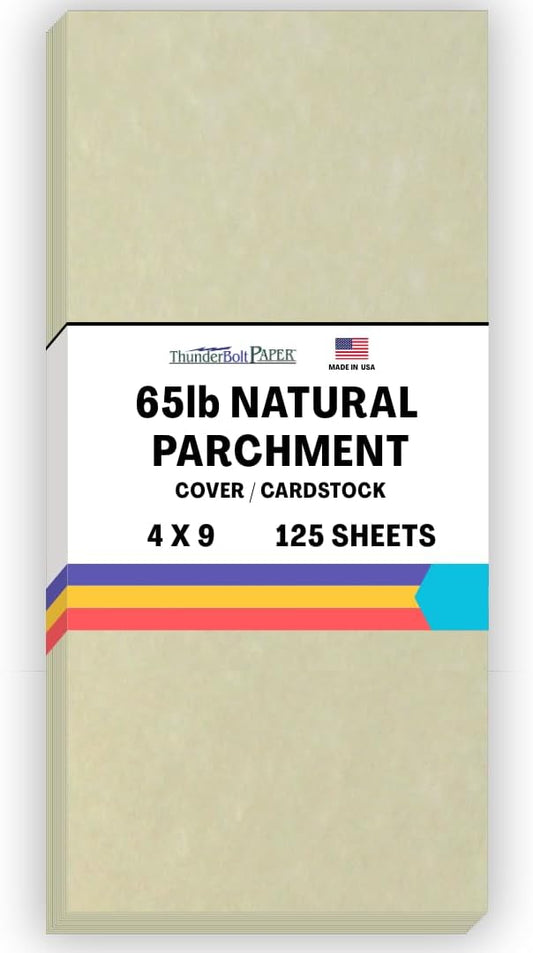 125 Natural Parchment 65lb Cover Paper Sheets 4" X 9" (4X9 Inches) #10 Envelope Insert Size - Printable Old Parchment Semblance-DeskLoop Office