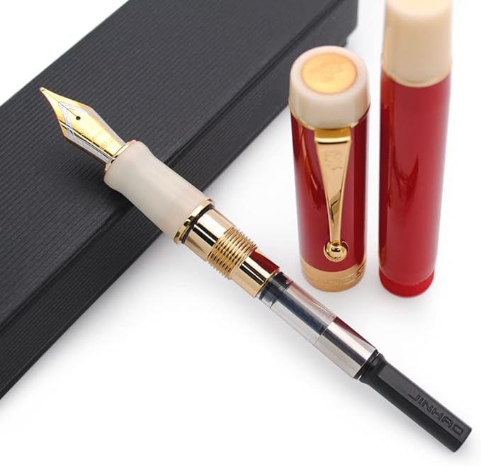 JINHAO 100 Fountain Pen with Ink Converter (Medium Nib 0.7mm, Red & White)-DeskLoop Office